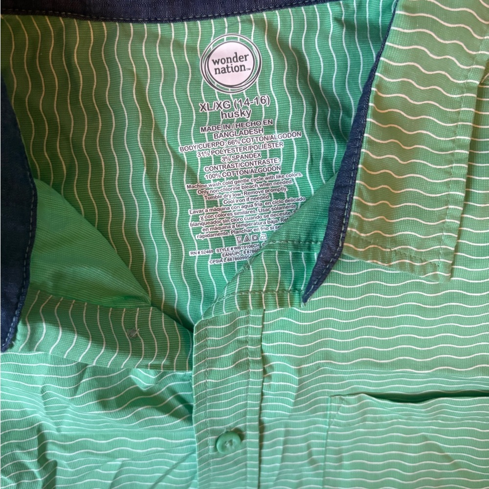 Wonder Nation Green and White Striped Shirt